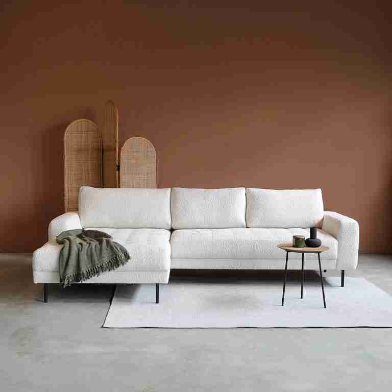 PEPP Interiors Loungebank Oreo 275cm, met chaise longue links, Bouclé - Naturel
