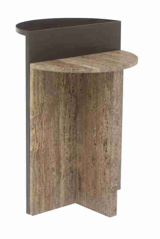 Richmond Bijzettafel Russo Travertin en brass, 40cm - Bruin - Rond