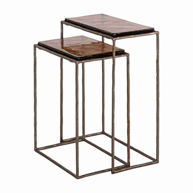 Richmond Bijzettafel Villano Bronskleurig glas, Set van 2 stuks