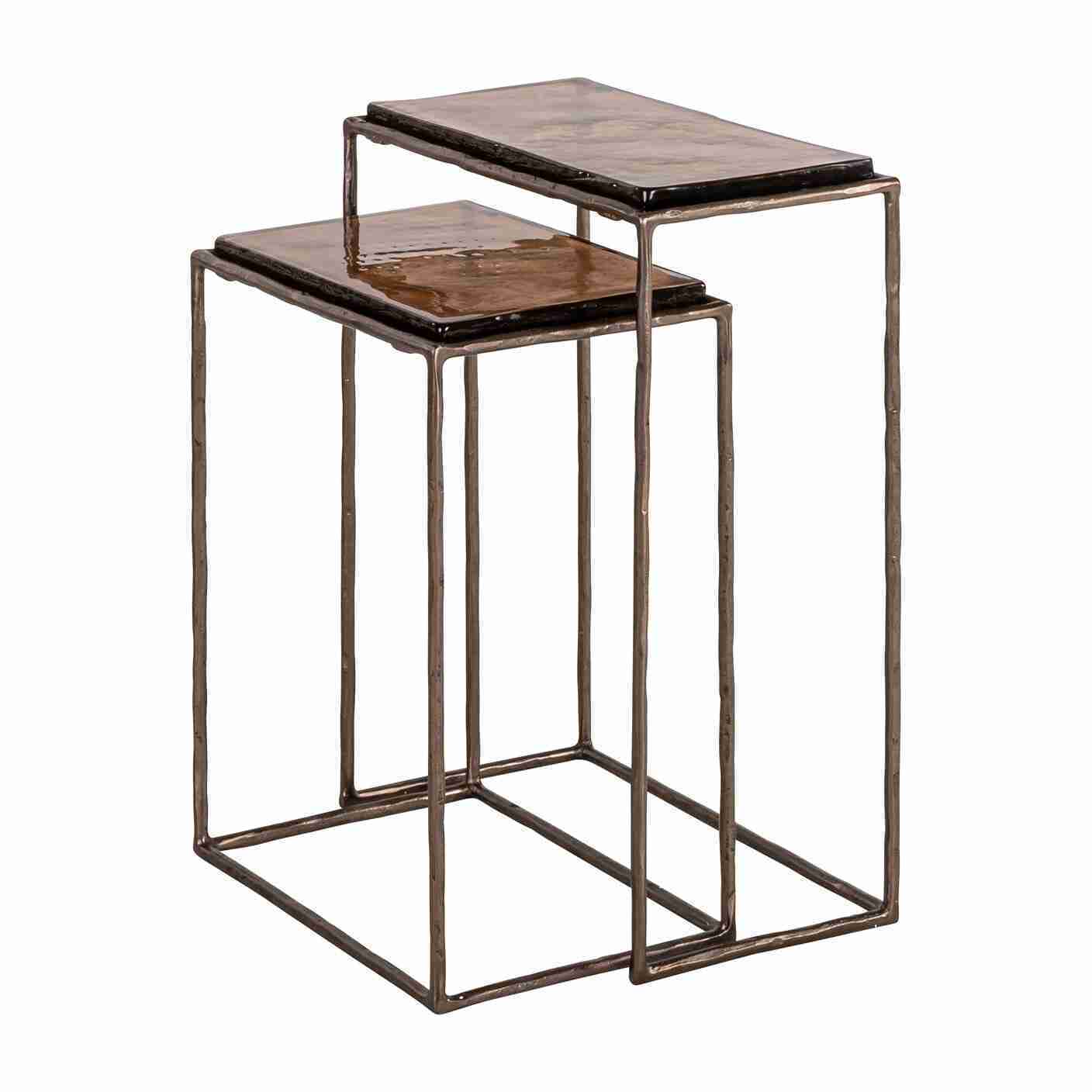 Richmond Bijzettafel Villano Bronskleurig glas, Set van 2 stuks