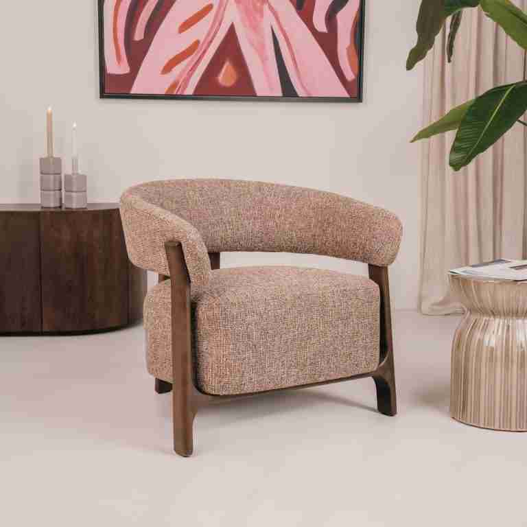 Richmond Fauteuil Dalara Tweed stof en beukenhout - Bruin