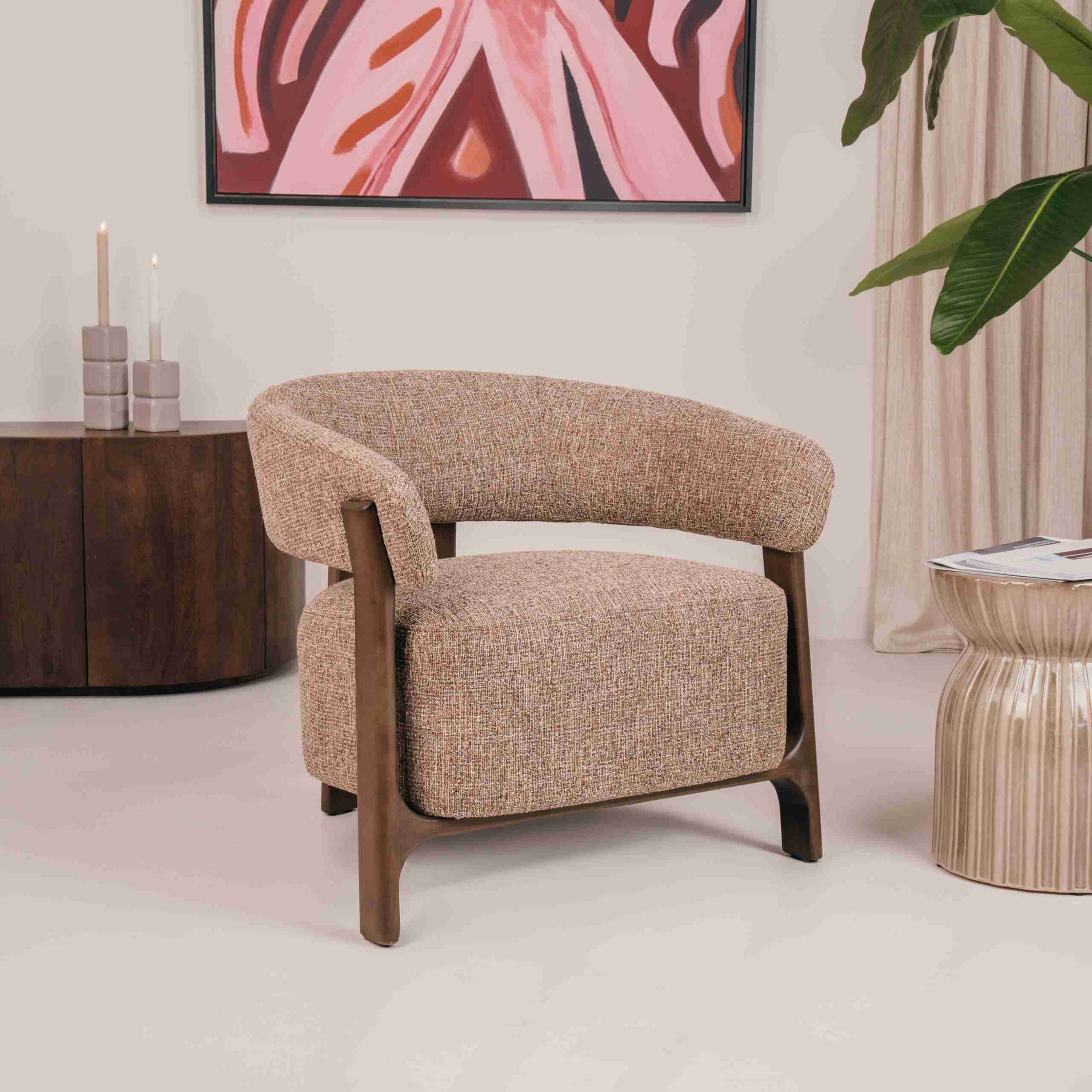 Richmond Fauteuil Dalara Tweed stof en beukenhout - Bruin