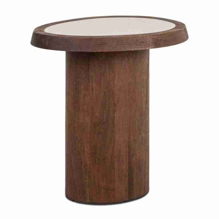 Richmond Organische Bijzettafel Melrose Marmer en mangohout, 39 x 50cm - Bruin