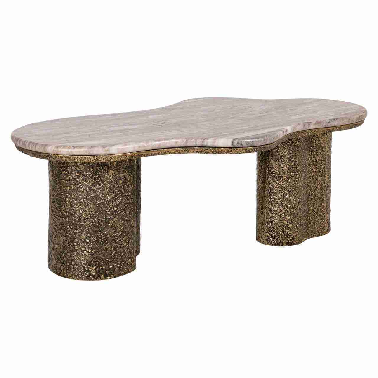 Richmond Organische Salontafel Abandos Marmer en Brass Antique, 131 x 74cm - Goud