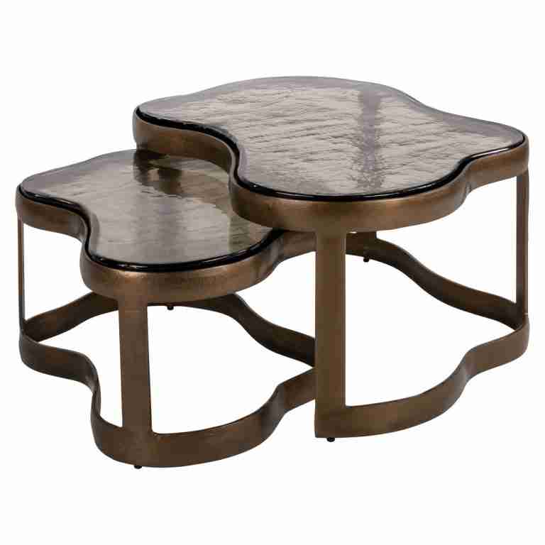 Richmond Organische Salontafel Fairfield Glas en Brass Antique, Set van 2 stuks - Goud