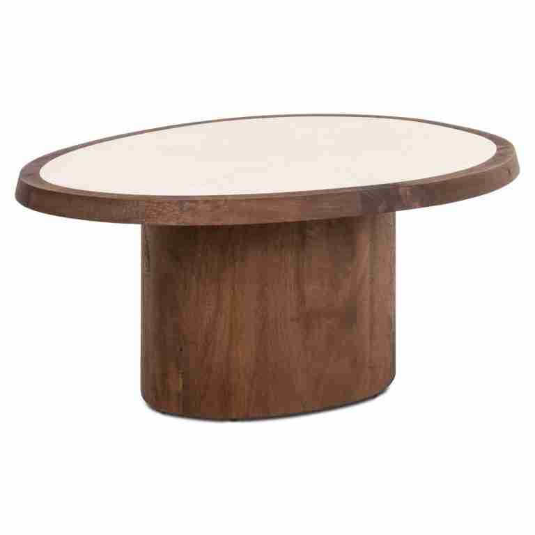 Richmond Organische Salontafel Melrose Marmer en mangohout, 90 x 70cm - Bruin