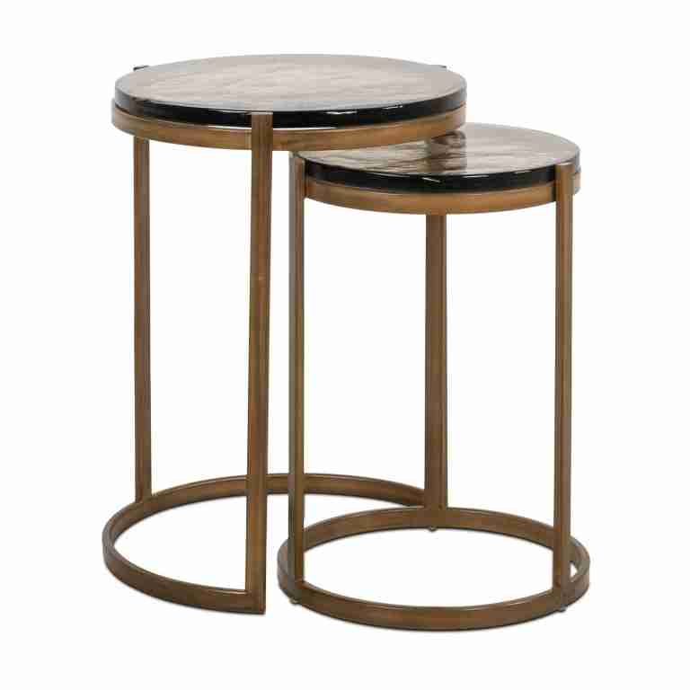 Richmond Ronde Bijzettafel Cleo Gegoten glas en ijzer, Set van 2 stuks - Goud