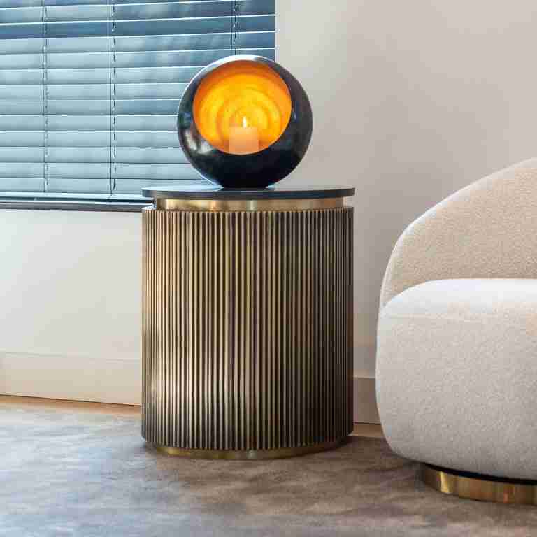 Richmond Ronde Bijzettafel Ironville √ò 50cm - goud / zwart marmer