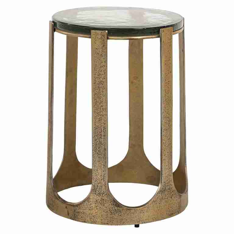 Richmond Ronde Bijzettafel Rixo Glas en brushed gold, 37cm - Goud