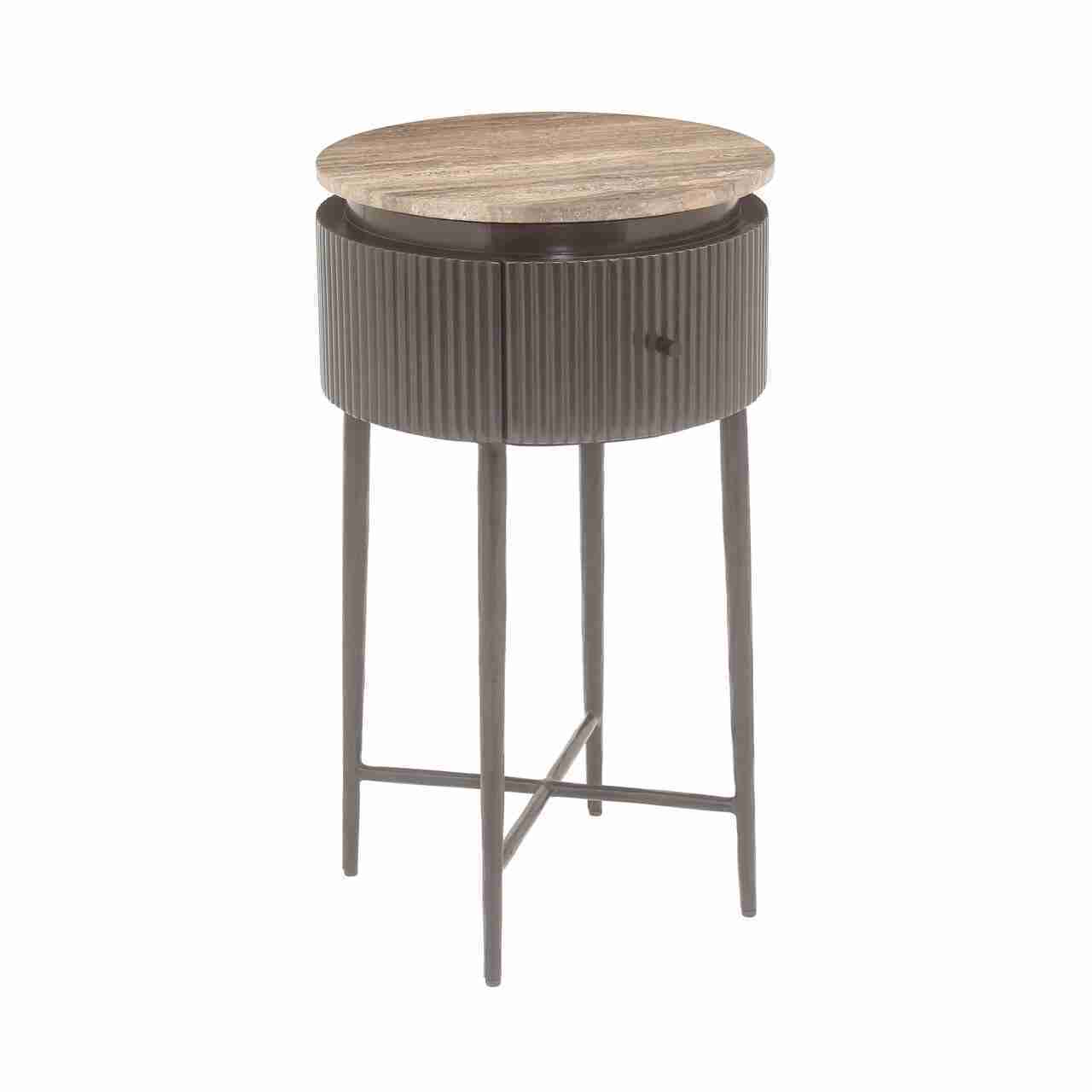 Richmond Ronde Bijzettafel Russo Travertin en brass, 40cm - Bruin