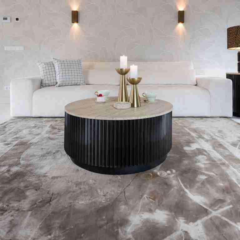 Richmond Ronde Salontafel Hampton Travertin, 90cm - Zwart - Japandi