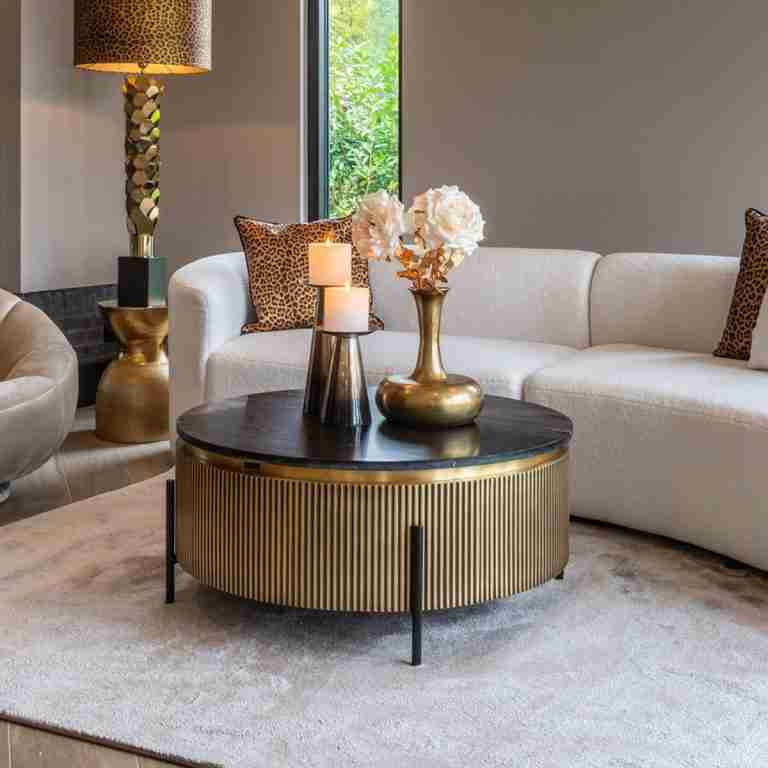 Richmond Ronde Salontafel Ironville √ò90cm, goud / zwart marmer