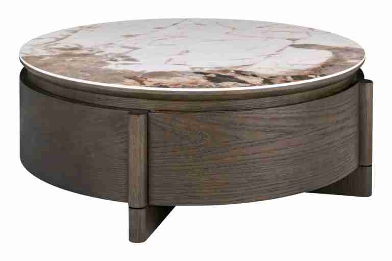 Richmond Ronde Salontafel Langford Marmerlook en eiken, √ò90cm, Met 1 lade - Bruin