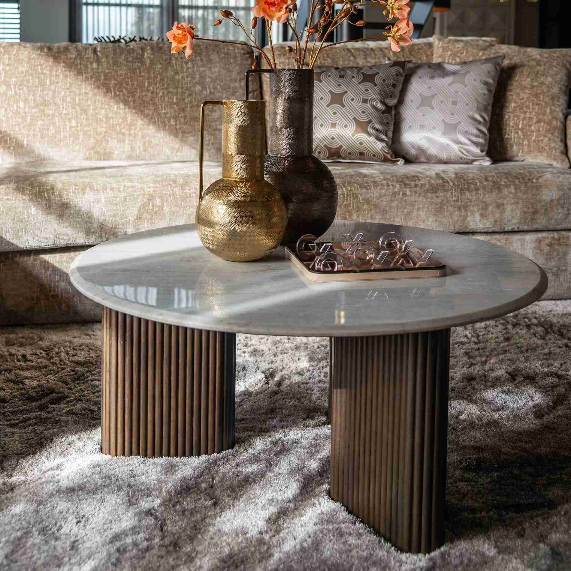 Richmond Ronde Salontafel Mayfield Mangohout en marmer, 90cm - Wit - Japandi