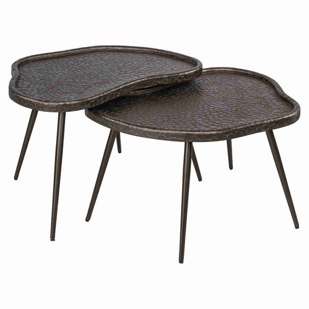 Richmond Salontafel Bean Mdf/Metaal, 76 x 58cm, Set van 2 stuks - Zilver - Organisch