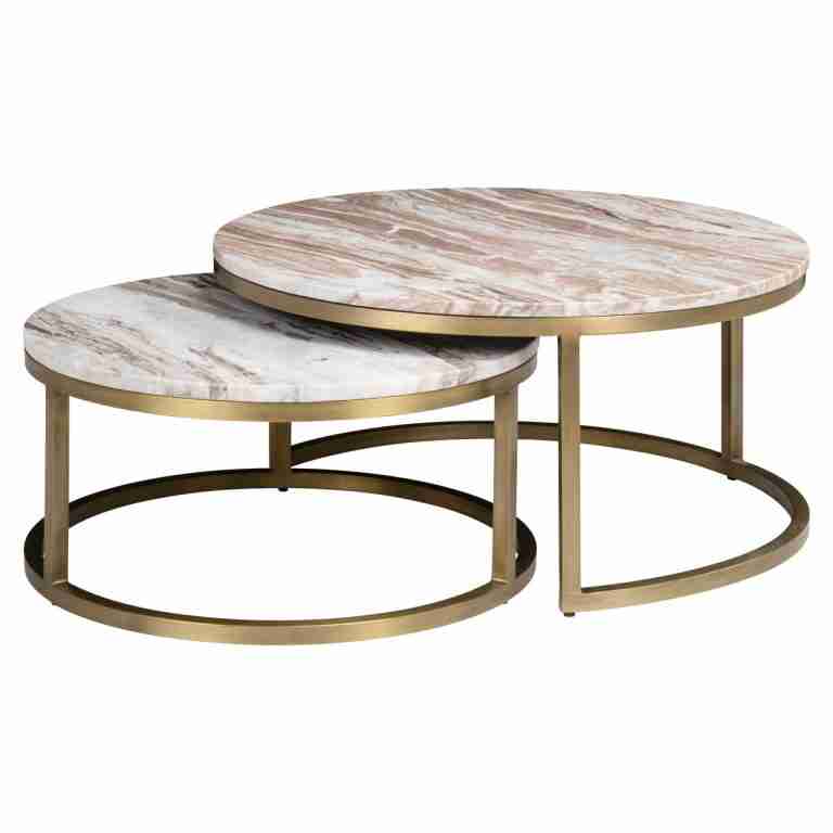 Richmond Salontafel Bottega Marmer - Blush Beige, Set van 2 stuks, 85cm - Rond