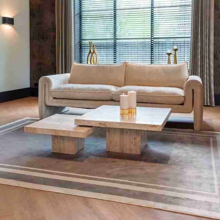 Richmond Salontafel La Cantera Travertin, Set van 2 stuks, 80cm - Beige - Vierkant - Japandi