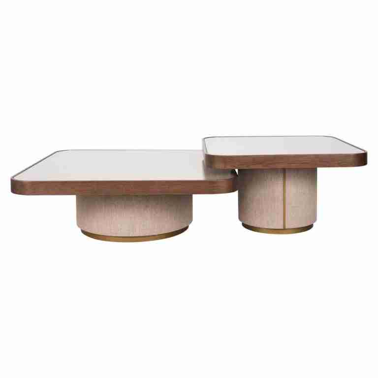 Richmond Salontafel Willox Linnen en eiken, Set van 2 stuks - Bruin - Vierkant