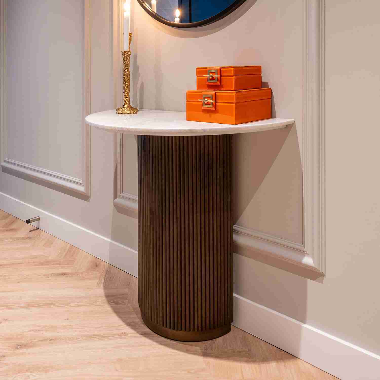 Richmond Sidetable Mayfield Marmer en Mangohout, 90cm - Bruin