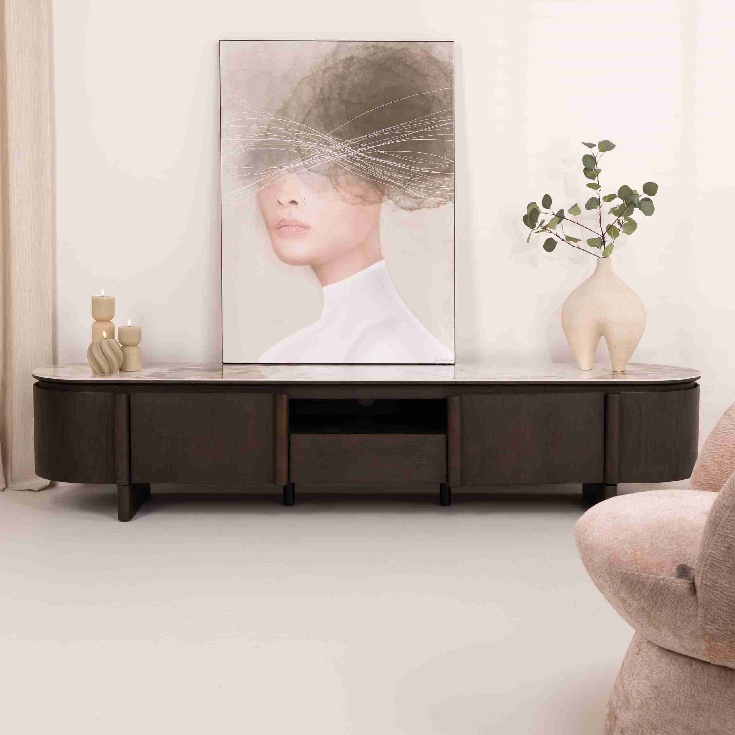 Richmond TV-meubel Langford Marmerlook en eiken, 220cm - Bruin