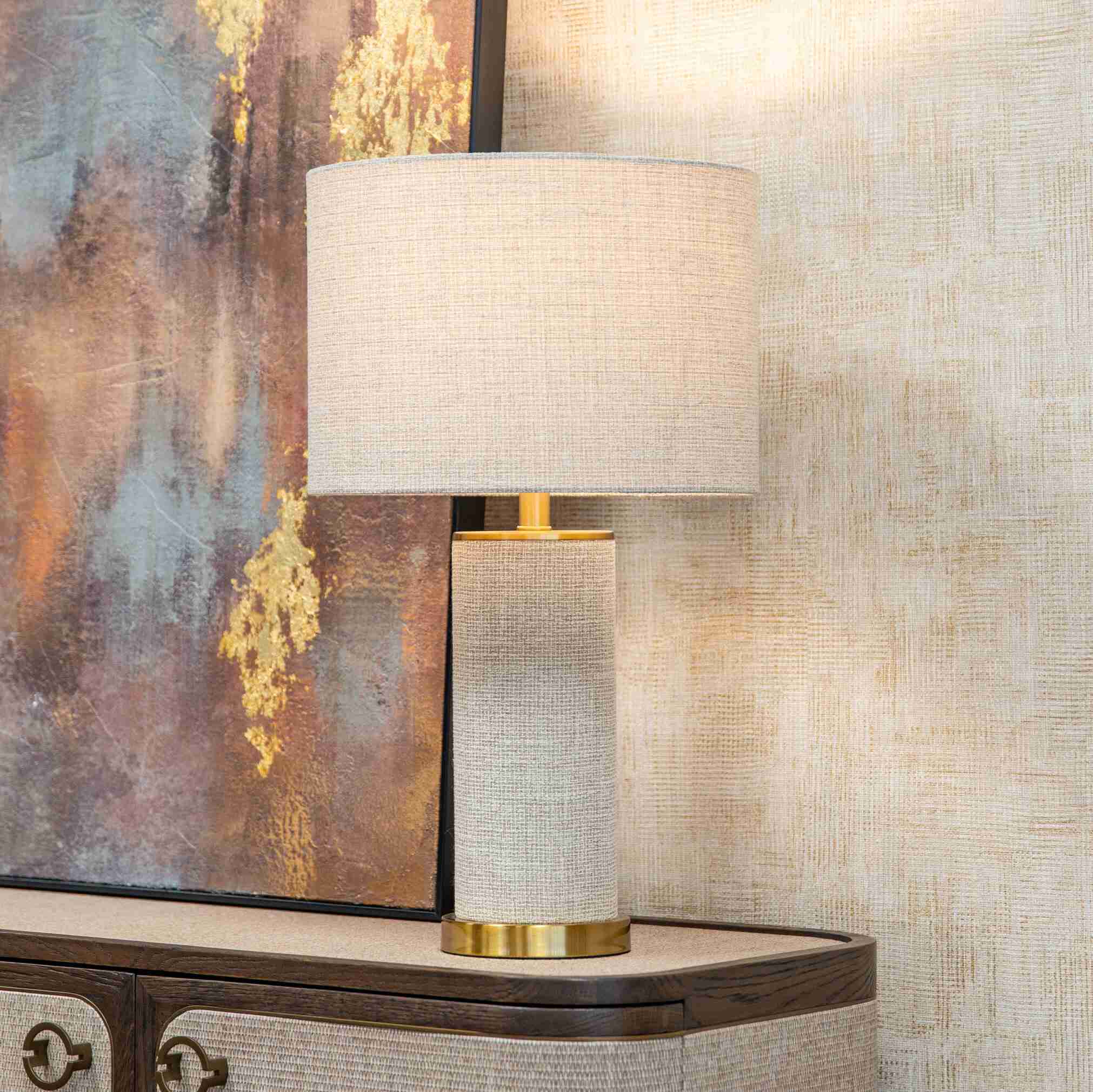 Richmond Tafellamp Joline Linnen / goud (incl. kap), 60cm - beige