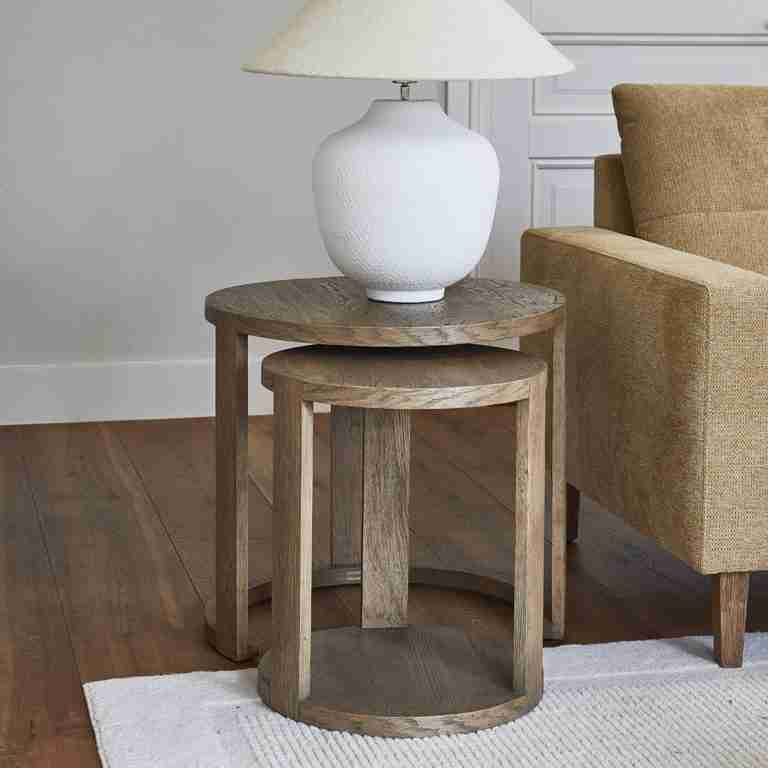 Rivièra Maison Bijzettafel Astoria Eikenhout, Set van 2 stuks - Bruin - Rond