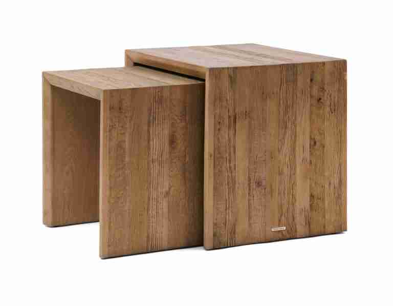 Rivièra Maison Bijzettafel Sant Mateu Eikenhout, Set van 2 stuks - Bruin - Vierkant