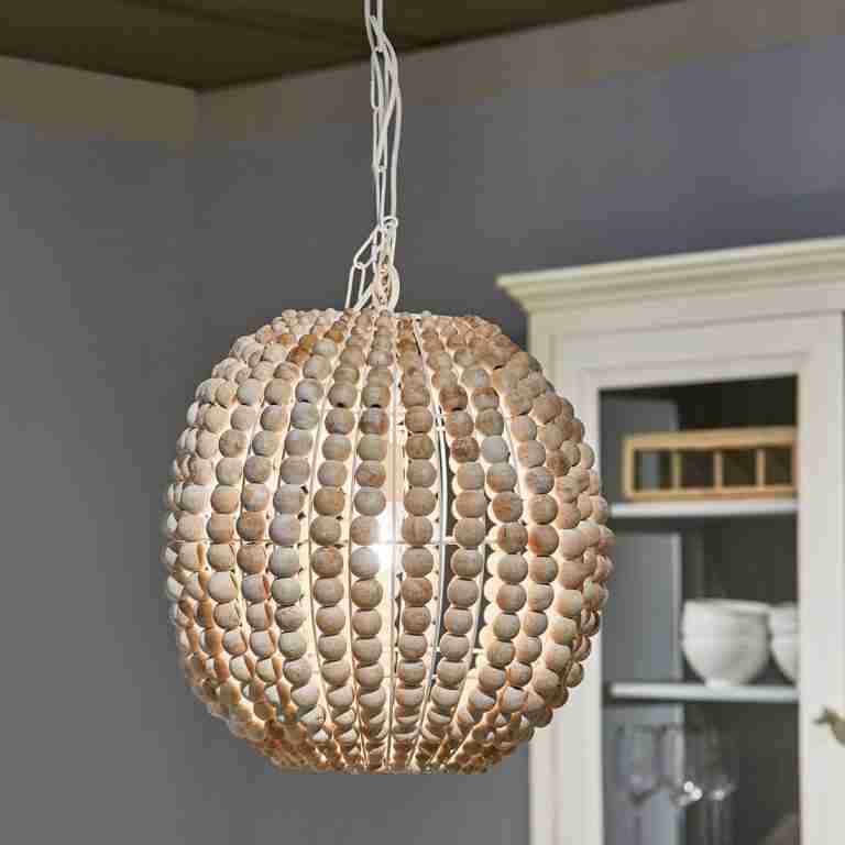 Rivièra Maison Hanglamp Lattea Mangohouten kralen, 44cm - Naturel
