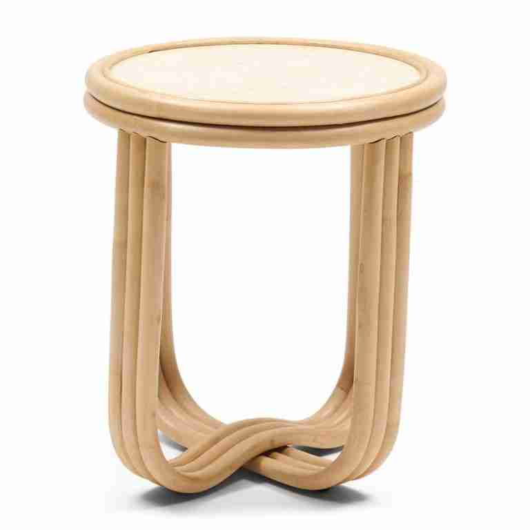 Rivièra Maison Ronde Bijzettafel Sant Miquel Marmer en rattan, 40cm - Naturel