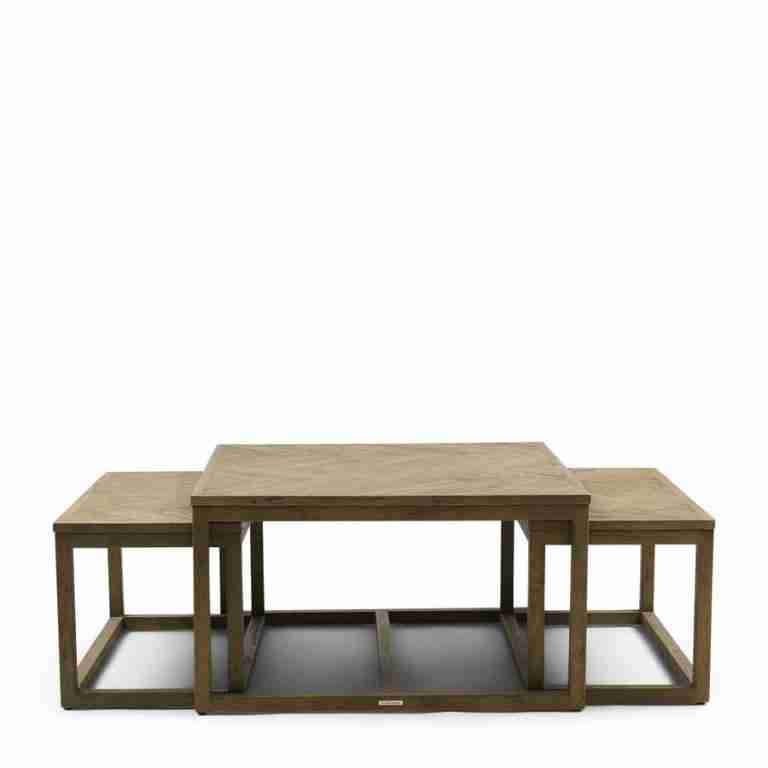 Rivièra Maison Salontafel Harbour Island Eikenhout, Set van 3 stuks - Bruin - Vierkant