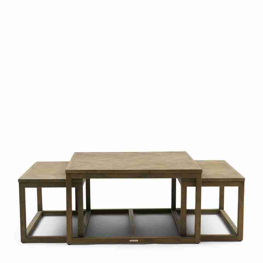 Rivièra Maison Salontafel Harbour Island Eikenhout, Set van 3 stuks - Bruin - Vierkant