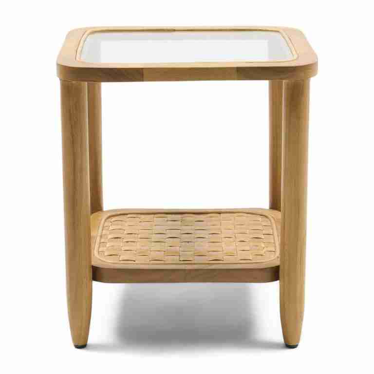 Rivièra Maison Vierkante Bijzettafel Nusa Dua Teakhout en glas, 40 x 40cm - Naturel