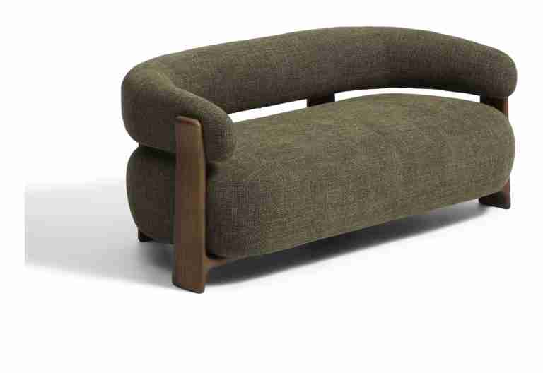 Kave Home Organische 2-zits Bank Granite Chenille en essenhout, 155cm - Groen/Bruin