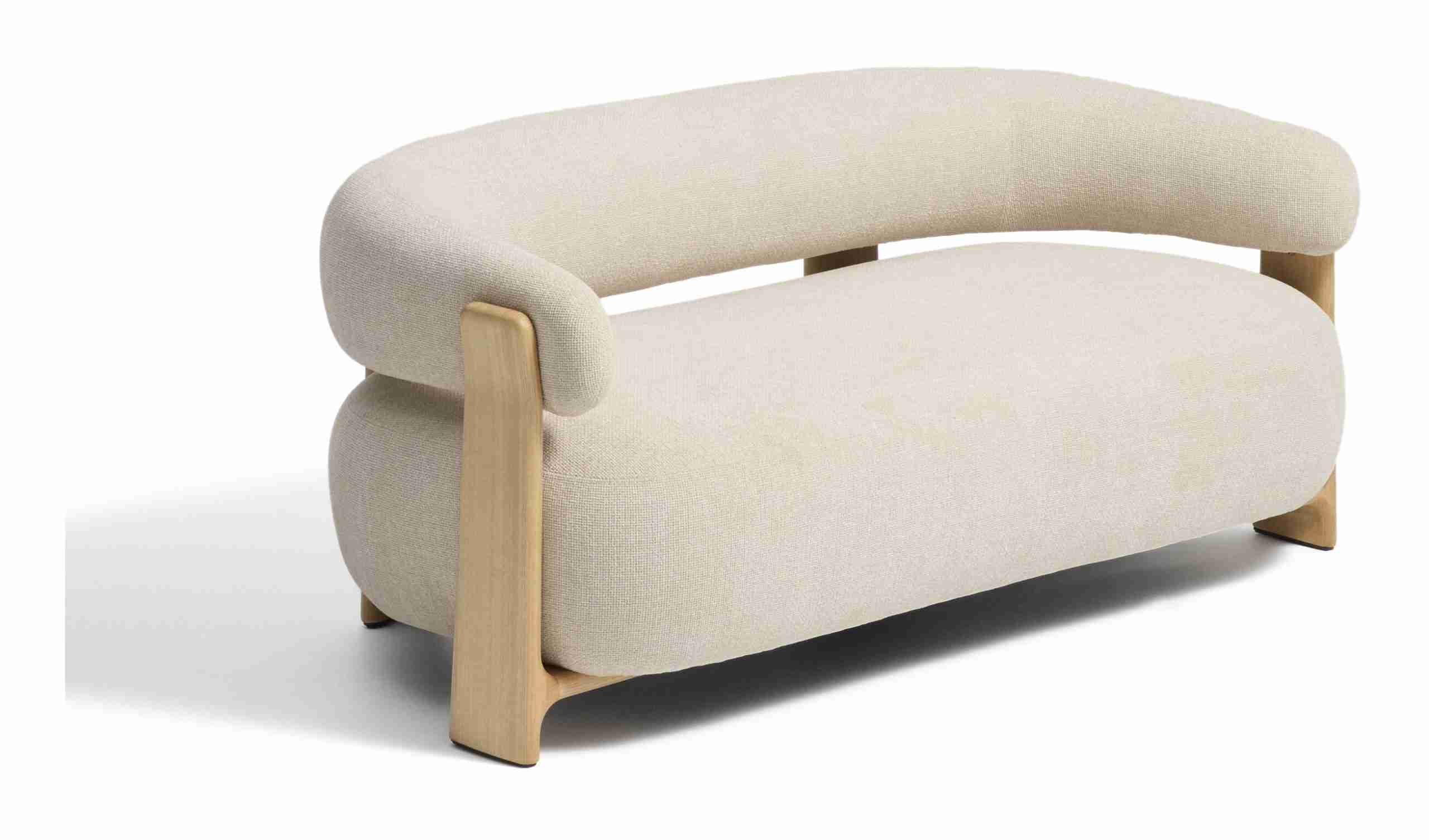 Kave Home Organische 2-zits Bank Granite Chenille en essenhout, 155cm - Beige/Naturel