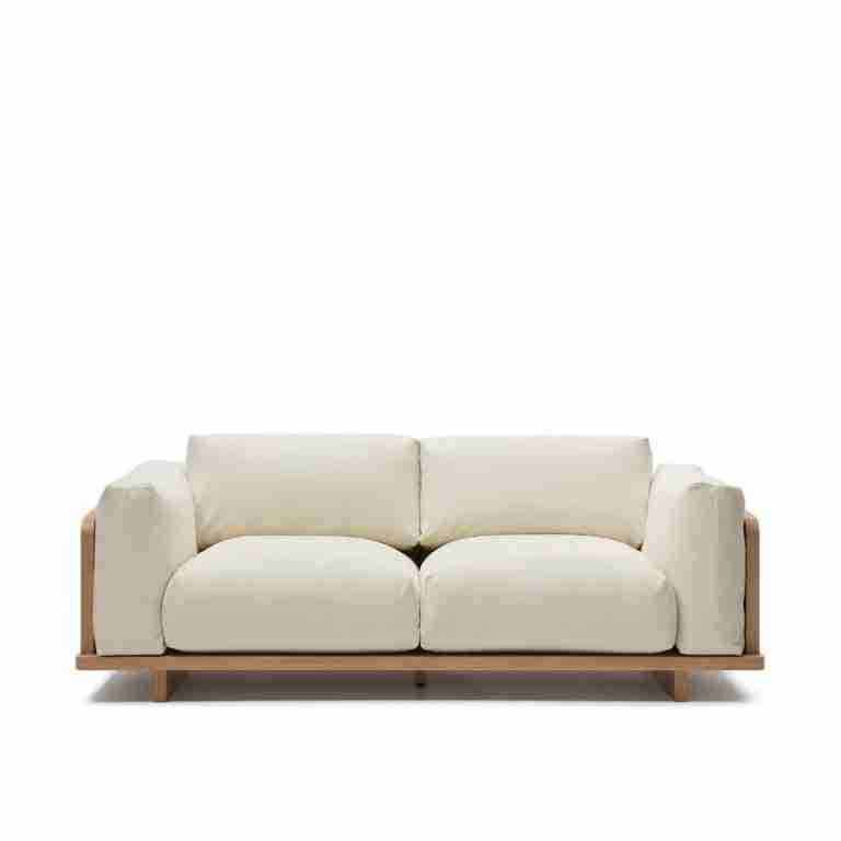 Kave Home 3-zits Bank Oaq Eiken en stof - Beige