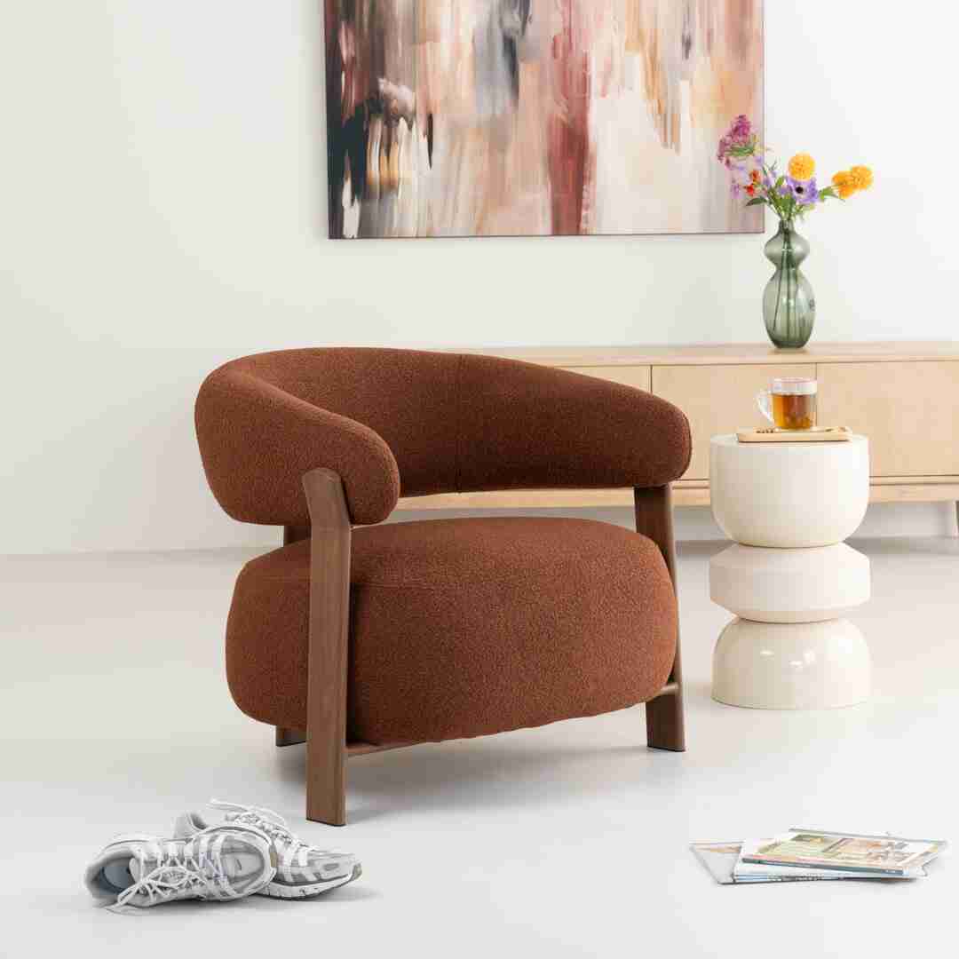 Sohome Fauteuil Rosemarijn Geweven stof en houtlook - Bruin