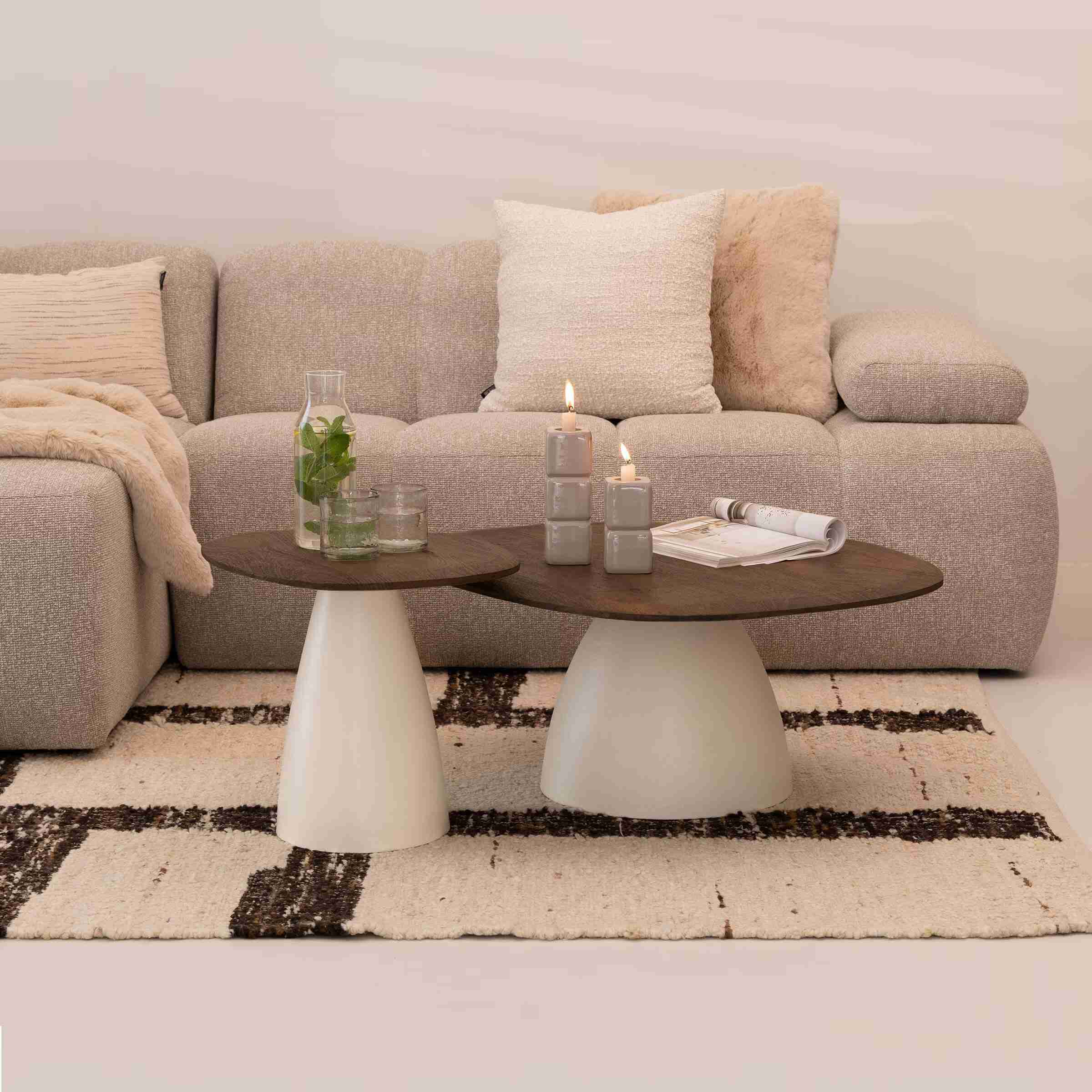 Sohome Organische Salontafel Madin Mangohout, Set van 2 stuks - Bruin