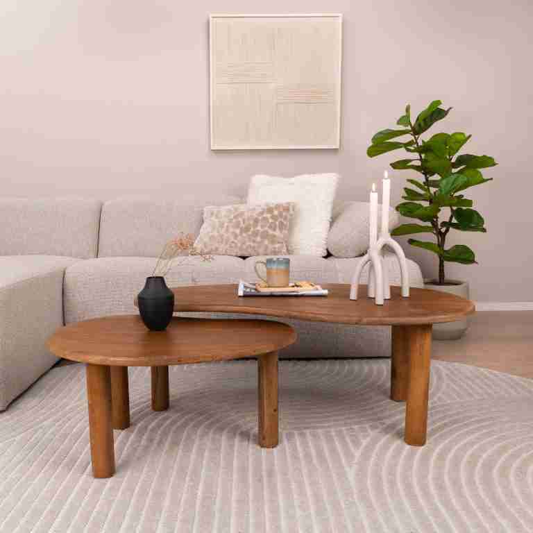 Sohome Organische Salontafel Noralie Mangohout, Set van 2 stuks - Naturel