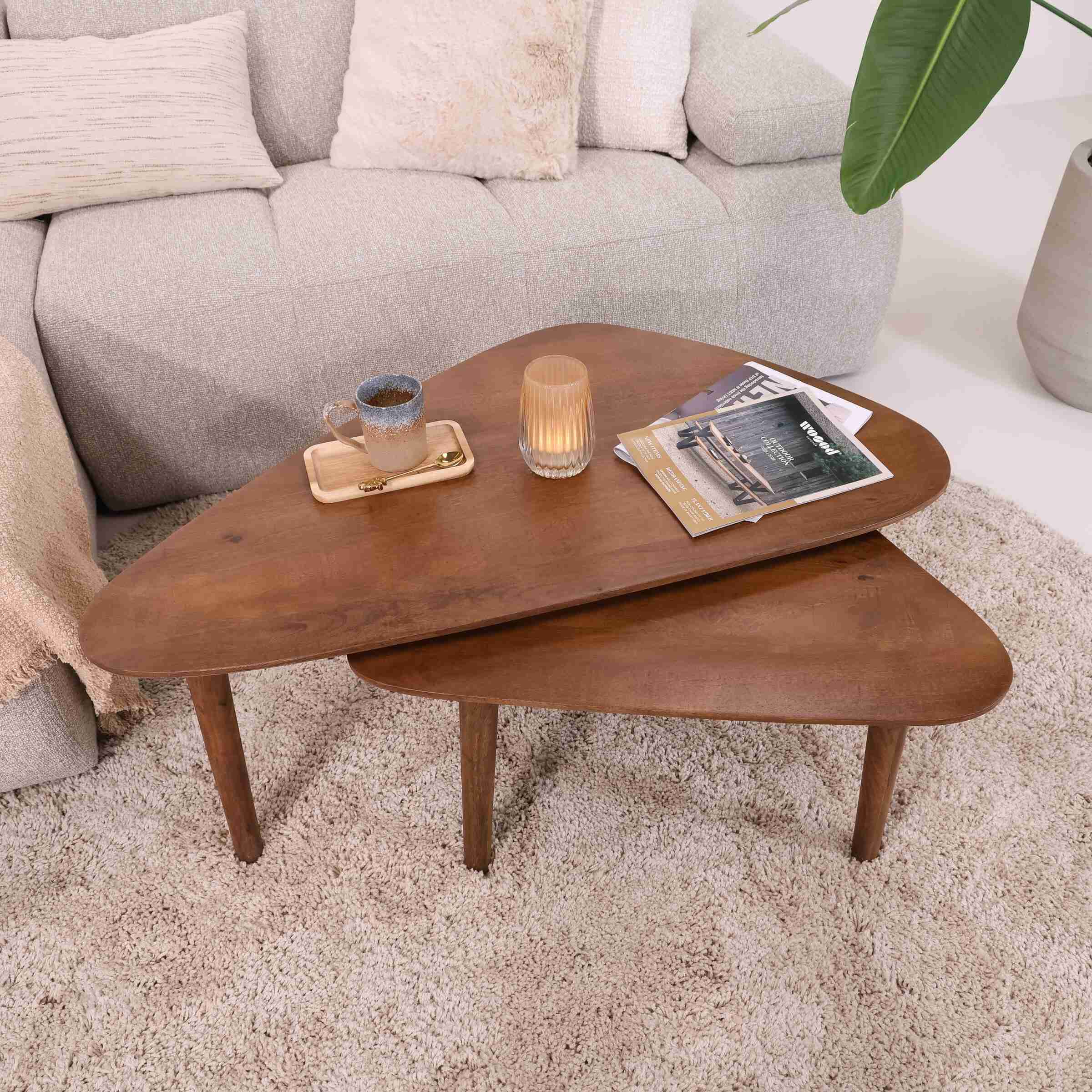 Sohome Organische Salontafel Yaden Mangohout, Set van 2 stuks - Bruin