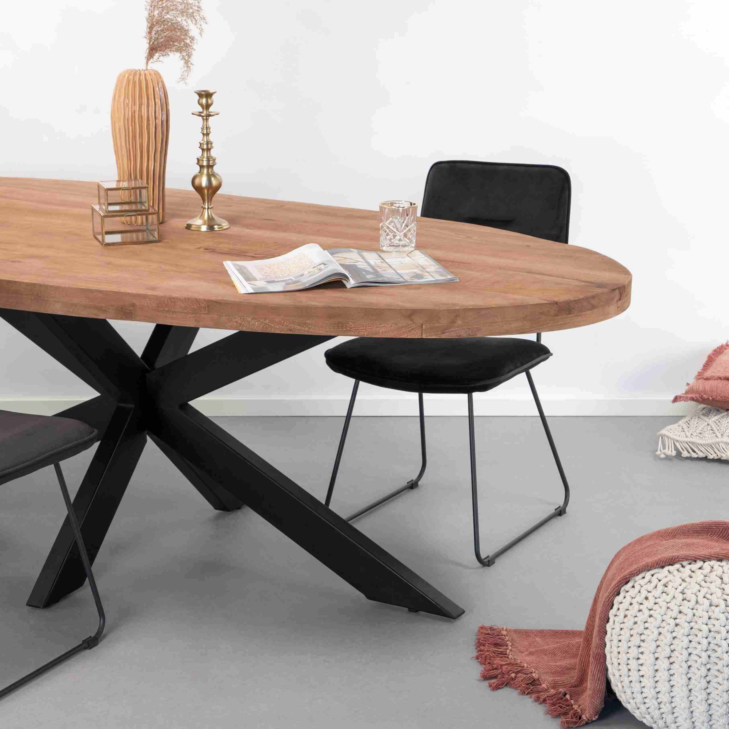 Sohome Ovale Eettafel Yannick Mango met staal, 160 x 80cm - Hout - Ovaal