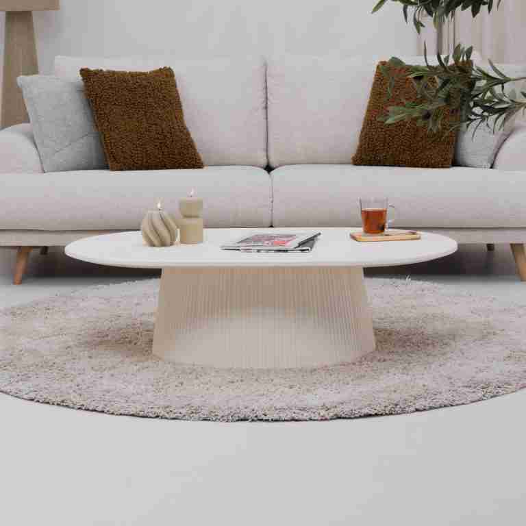 Sohome Ovale Salontafel Puck Mangohout, 120 x 70cm - Ivoor - Ovaal