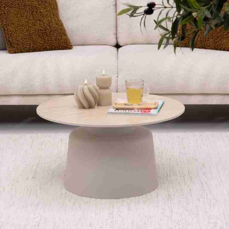 Sohome Ronde Salontafel Noelle Keramiek in travertinlook, 70cm - Beige