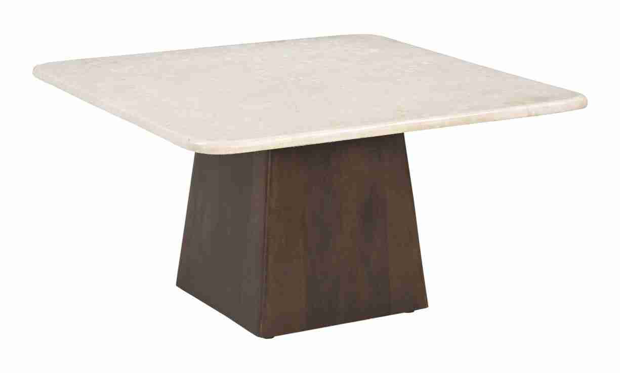 Sohome Vierkante Salontafel Margred Marmer en mangohout, 75 x 75cm - Beige