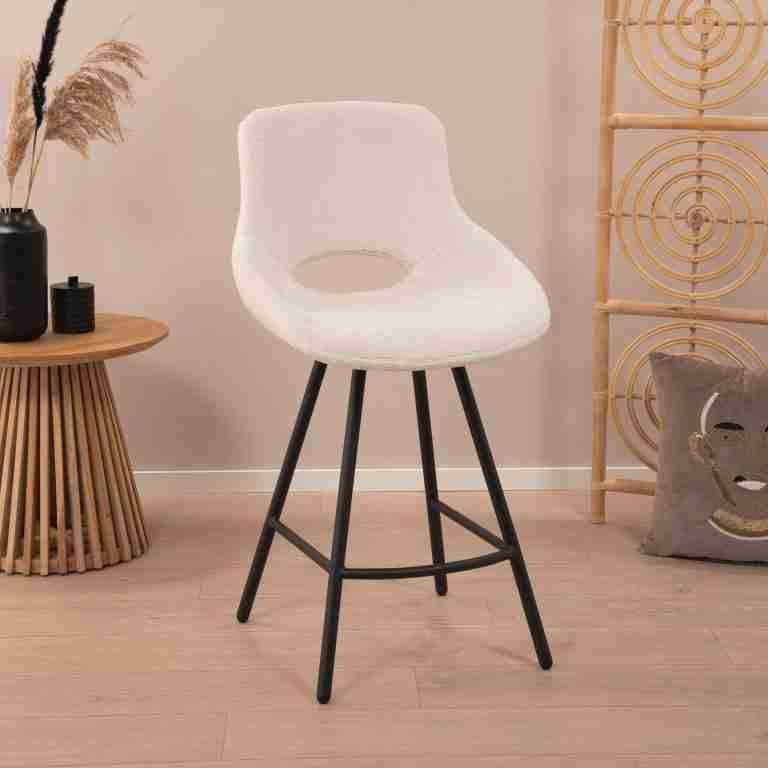 Tower Living Barkruk Campo Teddy - Wit (zithoogte 65cm)