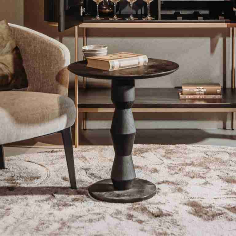 Tower Living Bijzettafel Brunello Mangohout, 57cm hoog - Zwart - Rond
