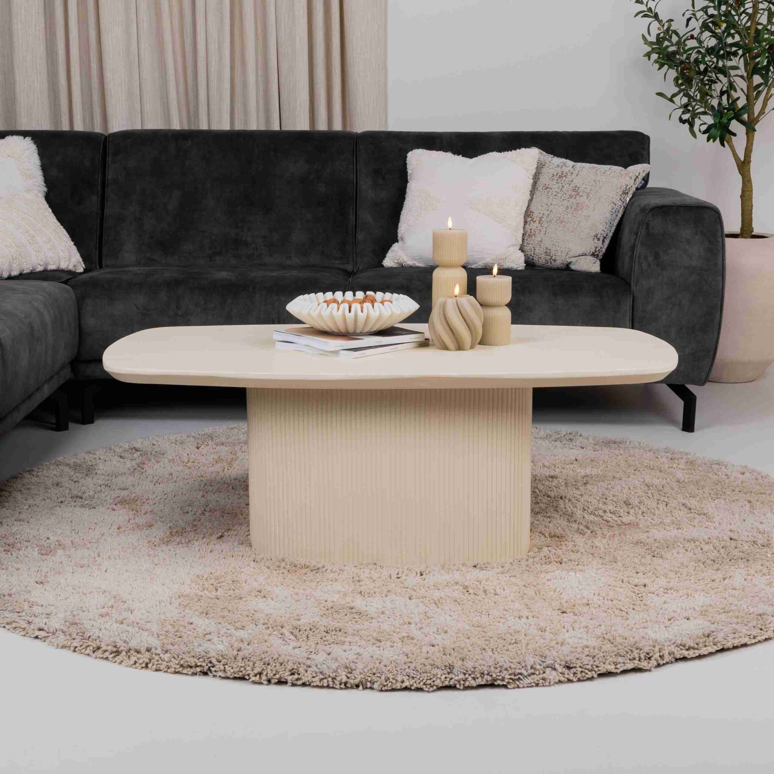Tower Living Deens Ovale Salontafel Corbetta Minerale cement finish, 120 x 70cm - Beige - Ovaal
