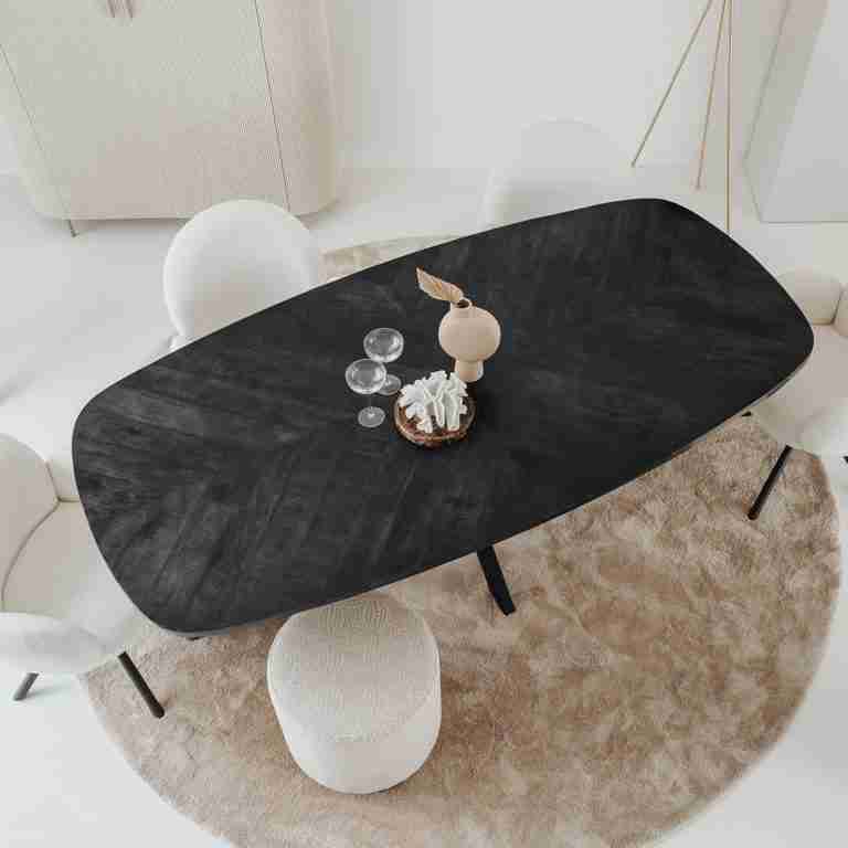 Tower Living Eettafel Silvi Deens ovaal, Mangohout, 180 x 100cm - Zwart - Japandi