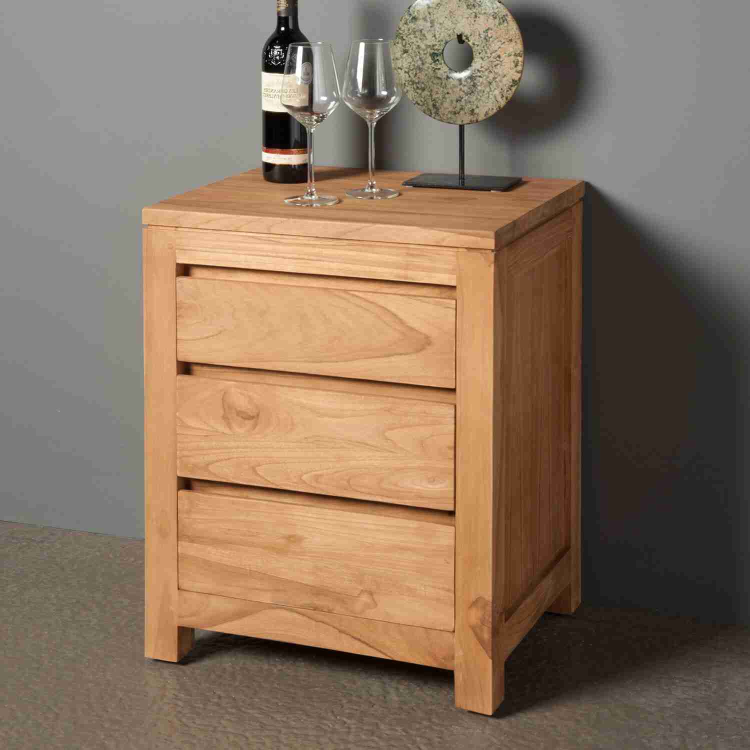 Tower Living Nachtkastje Corona Teak met 3 laden - Bruin,Hout,Naturel