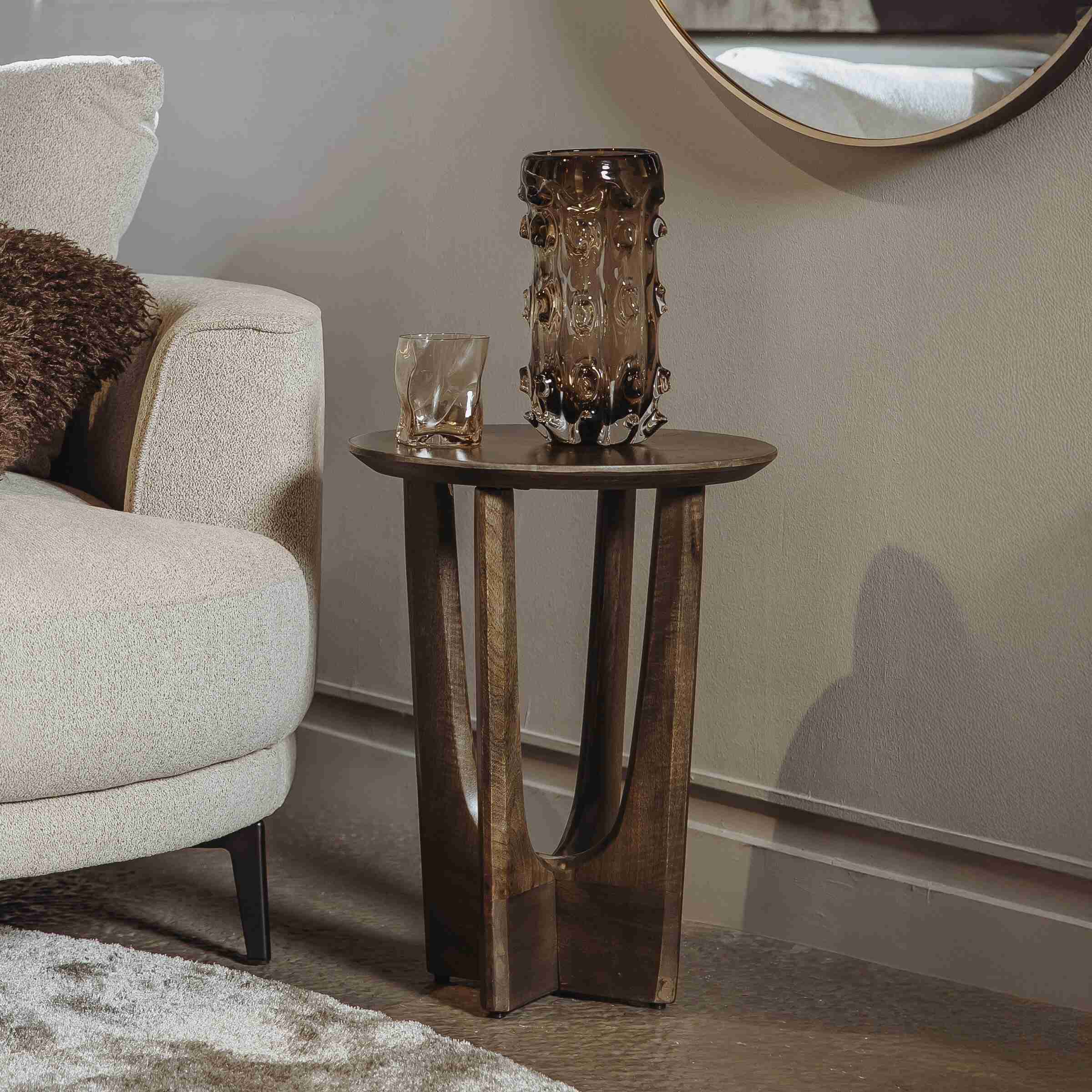 Tower Living Ronde Bijzettafel Fermo Mangohout, 40cm - Bruin