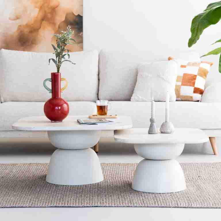 Tower Living Salontafel Barza Mangohout, Set van 2 stuks - Off White